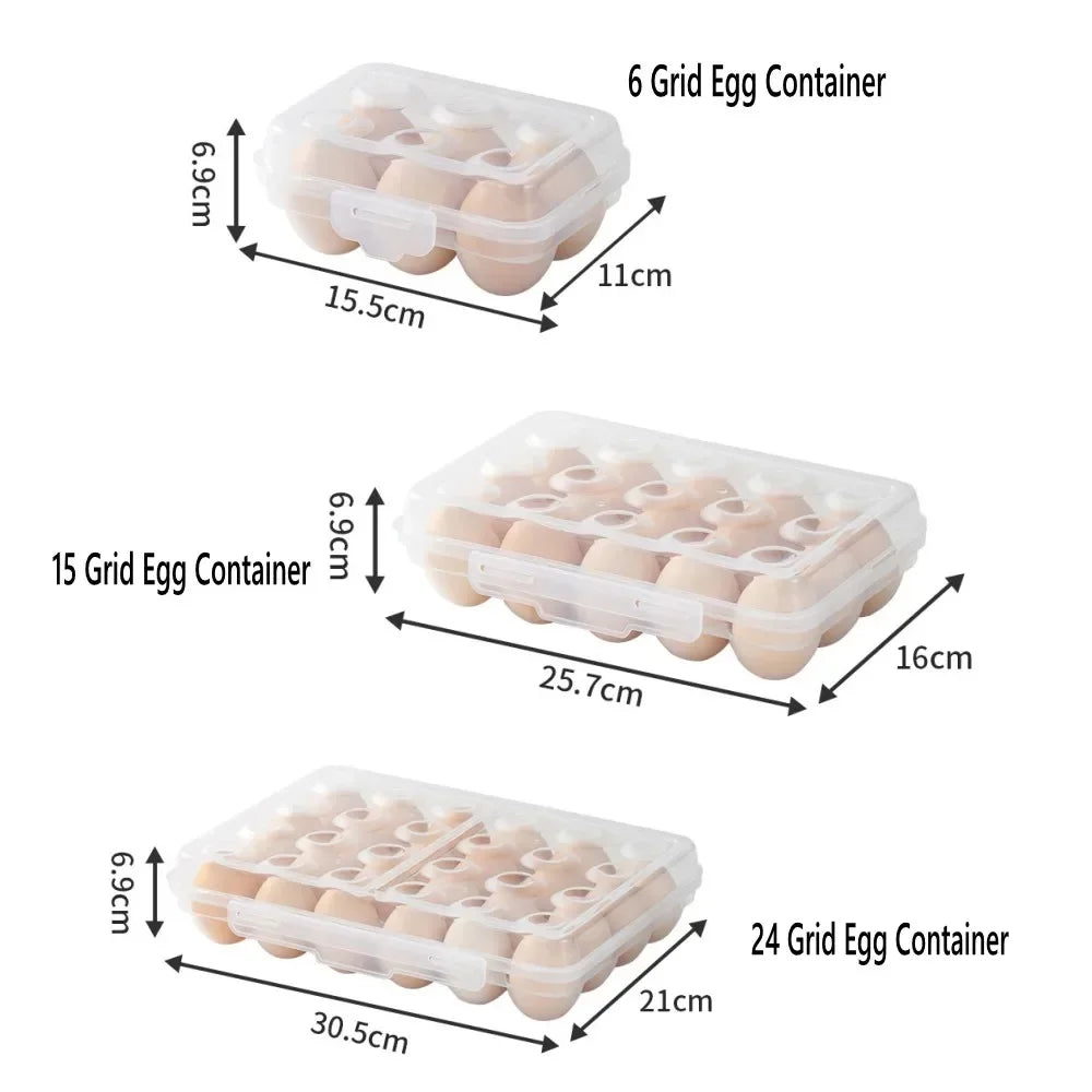 Portable Egg Storage Box - Plastic Refrigerator Egg Holder Tray with Lid for Fridge, Camping, Hiking & Outdoor Use