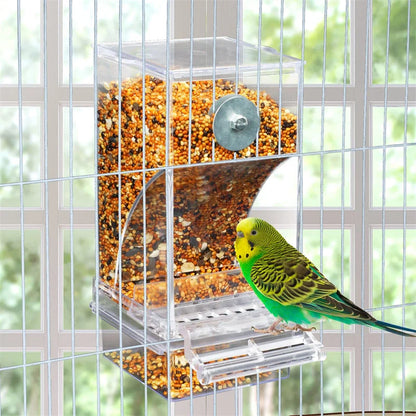 No-Mess Automatic Bird Feeder – Acrylic Parrot Seed & Water Dispenser for Small & Medium Parakeets Cage Accessories