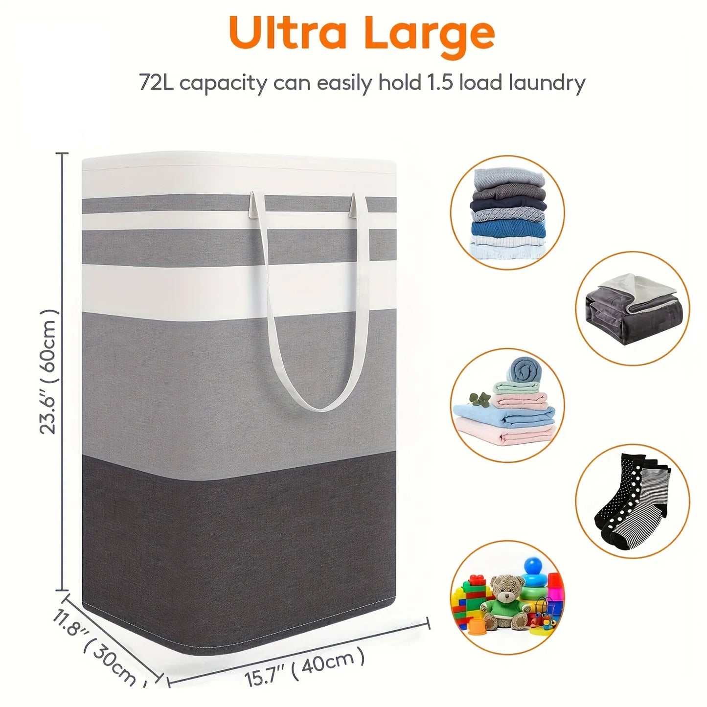 75L Large Laundry Bag with Handles — Durable Dirty Clothes Hamper for Home, Dorm, and Hotel, 40x30x60cm Storage Basket