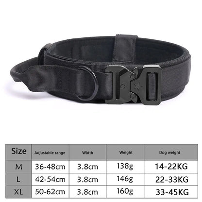 Adjustable Tactical Dog Collar with Traction Rope – Military Training Collar for Medium & Large Dogs