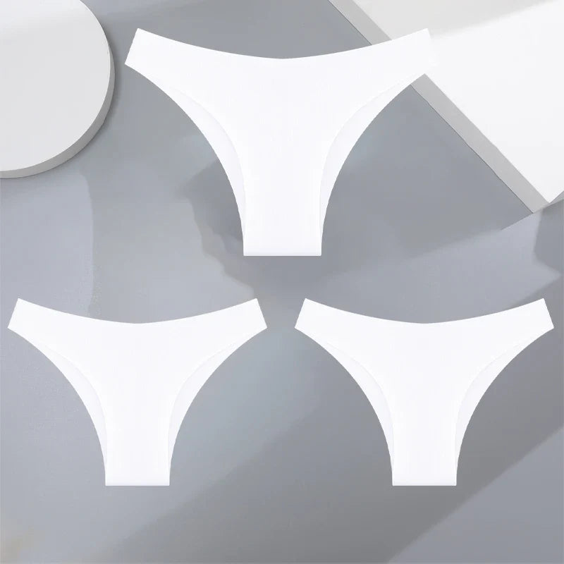 3Pcs Ultra-Thin Seamless Silk Women’s Panties – Sexy Low-Waist Stretch Bikini Briefs, XS-XXL