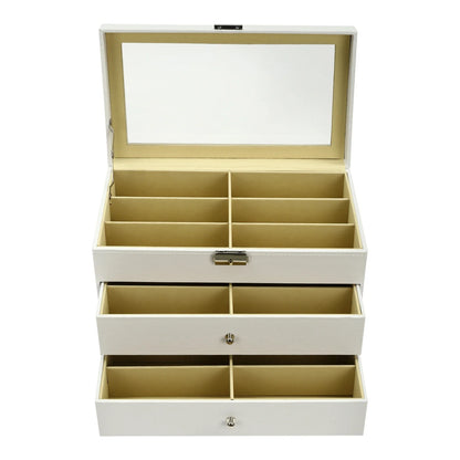 18-Slot Sunglasses Organizer & Display Case – White Glasses Storage Box with Drawer