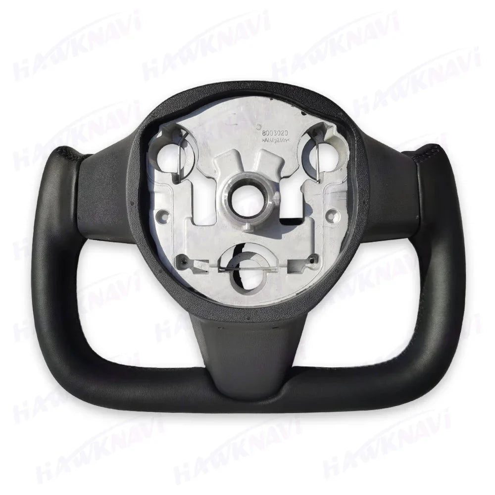 Hawknavi 350mm Yoke Steering Wheel – Leather Racing Style for Tesla Model 3 & Model Y, Heated Optional, White & Black