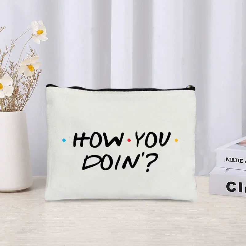 TV Show Friends Makeup Bag for Women - Travel Cosmetic Organizer, Eco-Friendly Canvas Pouch, Kawaii Purse and Pencil Case