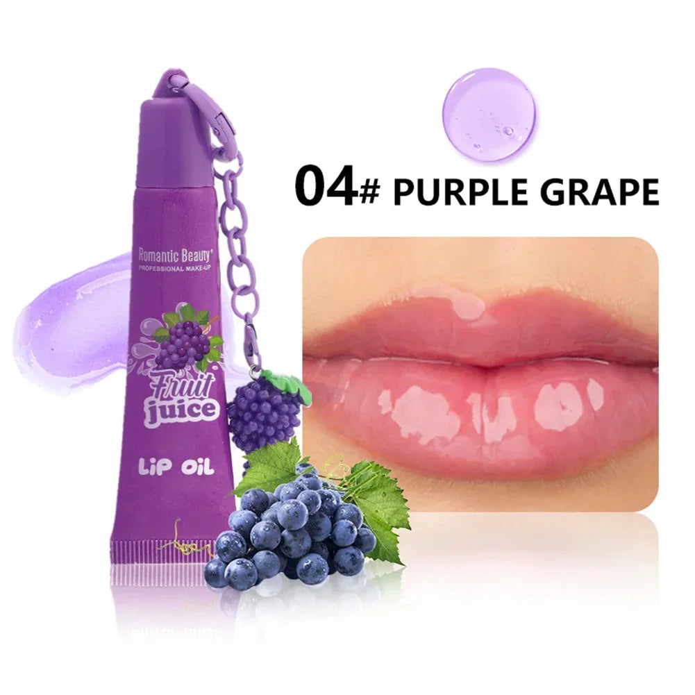 Women’s Fruit Flavor Lip Oil with Keychain – Moisturizing Nourishing Portable Lip Gloss Lip Glaze