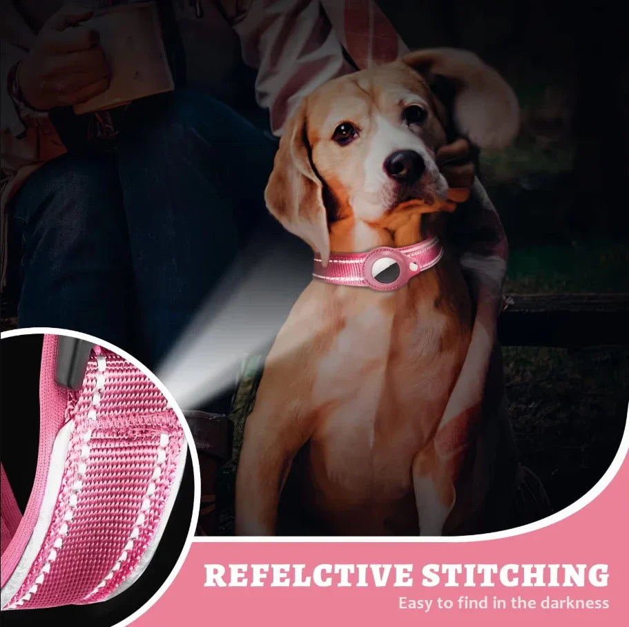 Reflective Heavy-Duty Dog Collar with Adjustable AirTag Holder — For Small, Medium & Large Dogs