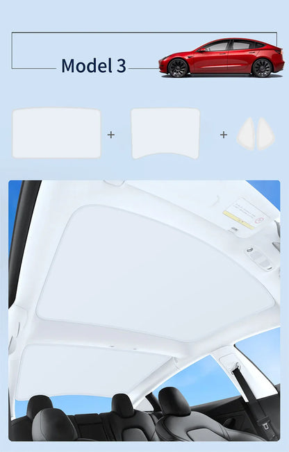 Split Sunshade for Tesla Model 3 (2017-2023) & Model Y – Front & Rear Sunroof Windshield Skylight Glass Roof Cooling Shade