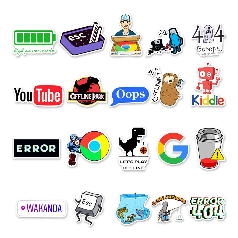 50Pcs Cartoon Programming 404 Error Graffiti Stickers - Waterproof Decals for Laptops, Cars, Skateboards