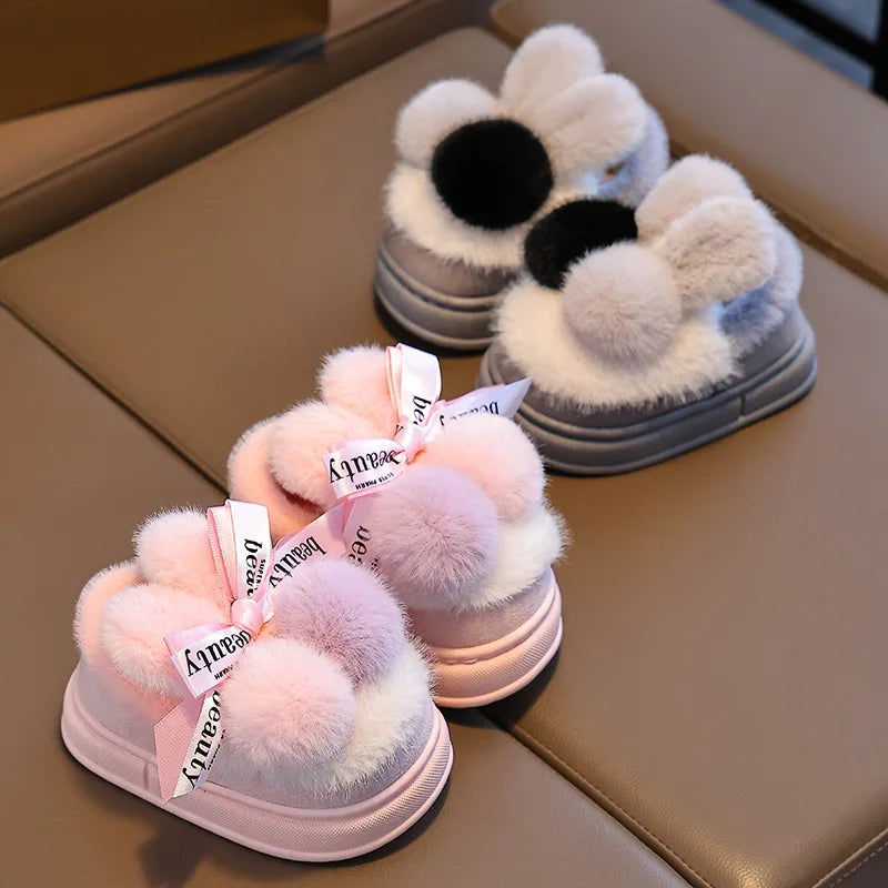 Kids Cotton Winter Slippers - Cartoon Non-Slip Indoor House Shoes with Heel Cover