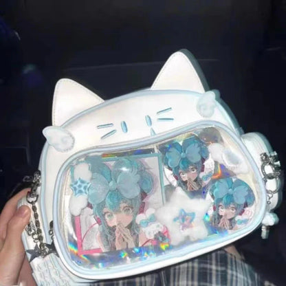Y2K Korean Kawaii Cat Ita Bag — Cute PU Transparent Shoulder & Crossbody Bag for Girls, Harajuku Style Backpack