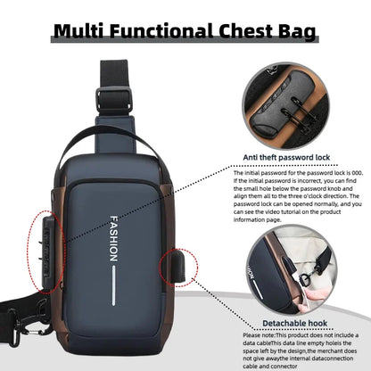 Durable Oxford Fabric Men’s Sling Bag — Stylish Motorcycle Crossbody Chest Pack with Phone Pocket & Zip Closure for Daily Commute