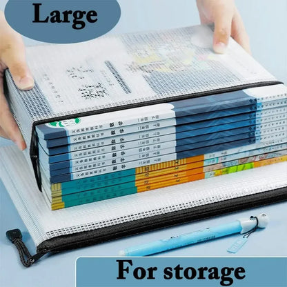 Mesh Zipper Document Bag Set - 3/5PCS A3 A4 A5 A6 Stationery Storage Pouches for School & Office Supplies