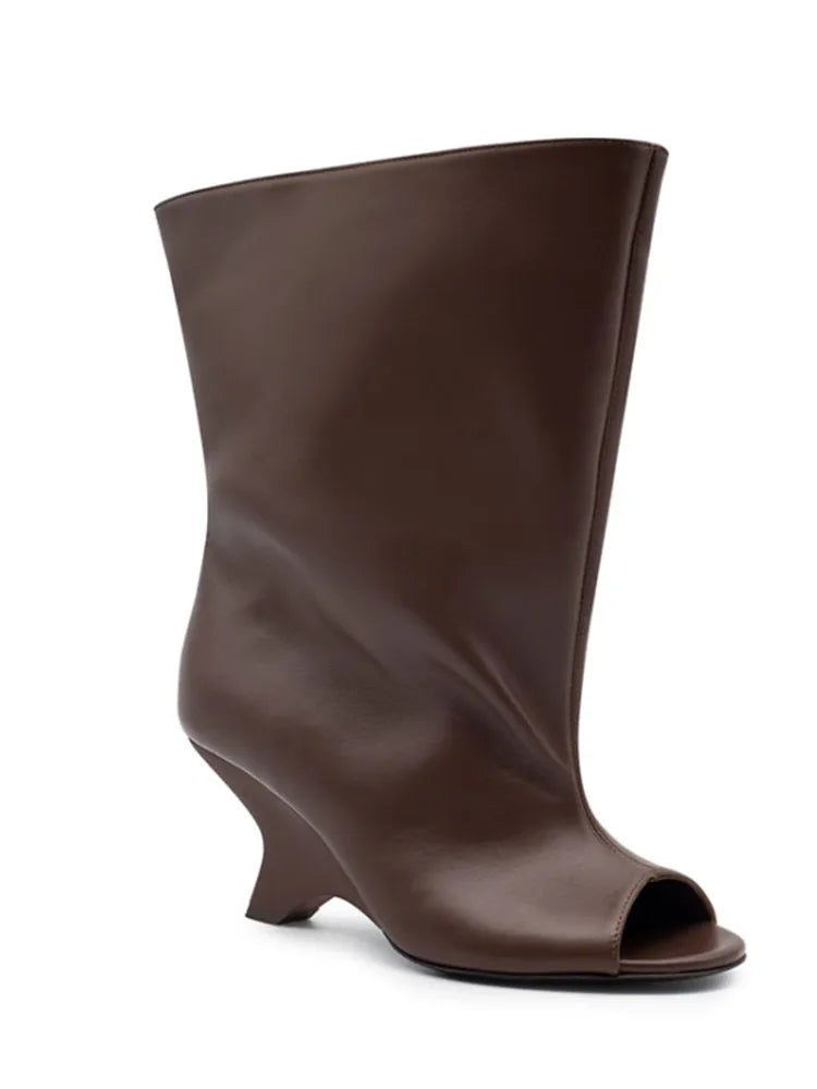 2025 Women’s Fish Mouth Knee-High Boots – Thick Slant Heel Fashion High Heels Spring Summer Large Size