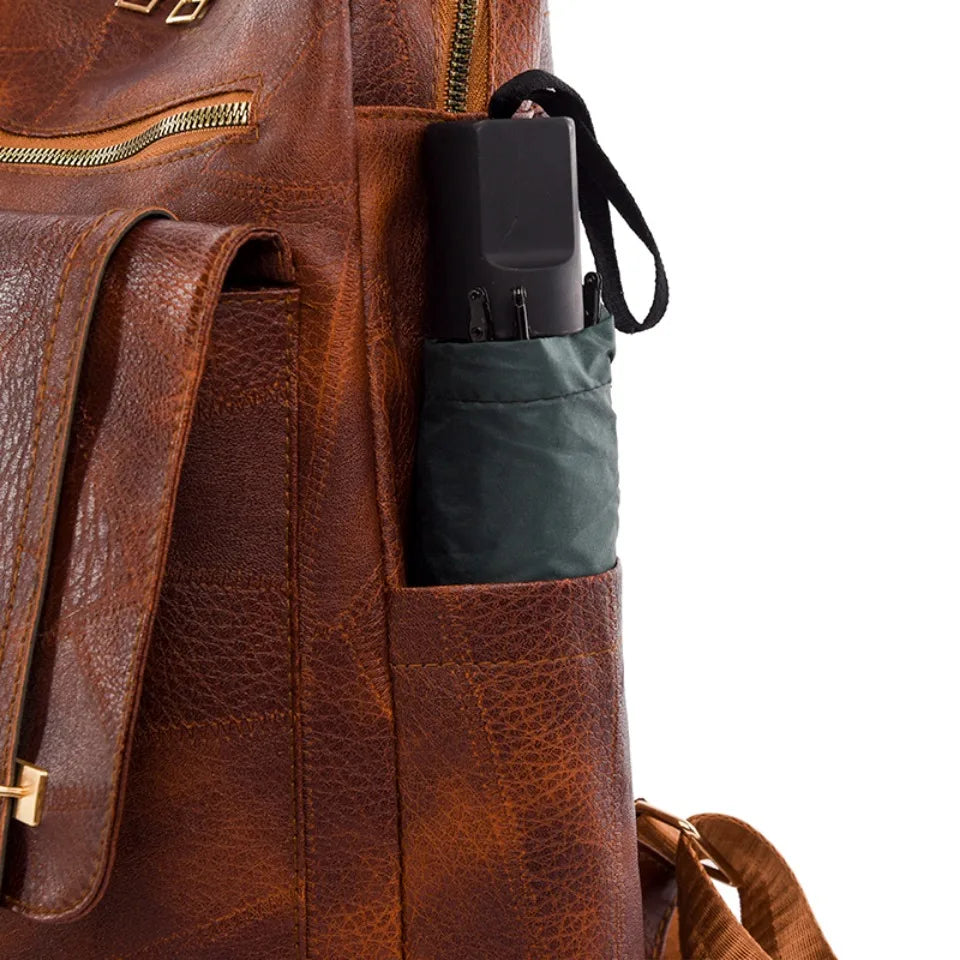 Trendy Women's Vintage PU Leather Backpack - Brown Daypack, Casual Travel and Retro Student School Bag
