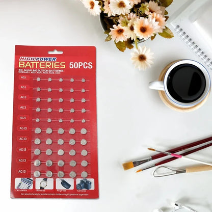 50/100Pcs Mixed Button Coin Cell Battery Set - AG1/AG3/AG4/AG10/AG12/AG13 Batteries for Watch, Toy, Clock, Calculators