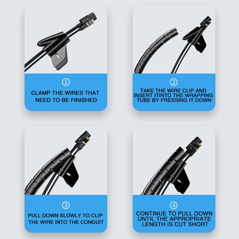 2M Spiral Cable Protector — Wire Organizer Tube for Computer Cords, Cable Management Clip, 10/16/22/28/32mm