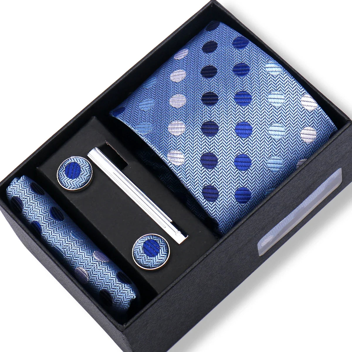 Men’s Green Business Tie Set - Premium Necktie with Hanky, Cufflinks & Tie Clip Gift Box for Wedding Formal Wear