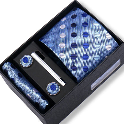 Men’s Green Business Tie Set - Premium Necktie with Hanky, Cufflinks & Tie Clip Gift Box for Wedding Formal Wear