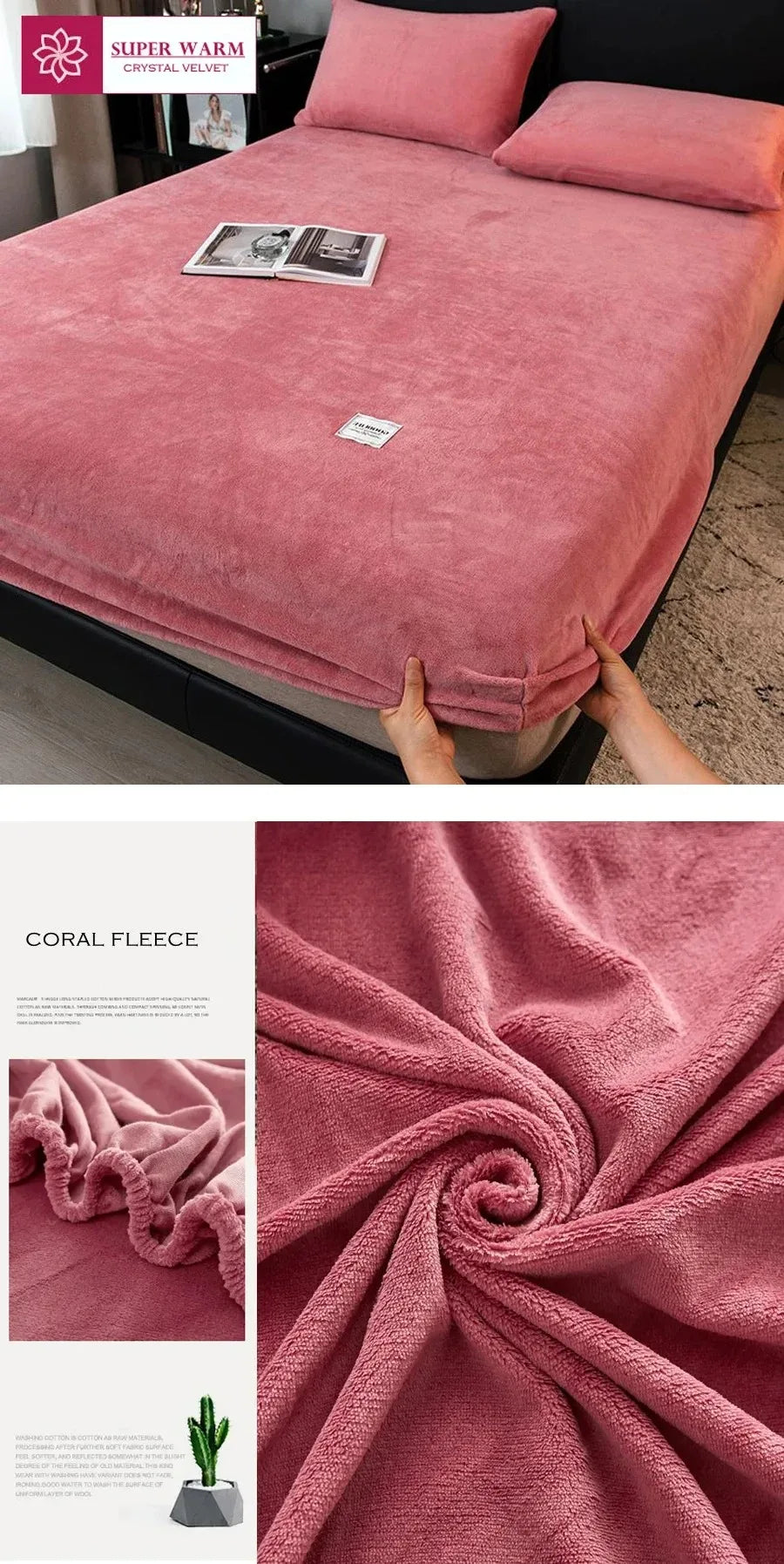 Soft Warm Plush Fitted Sheet – Elastic Coral Fleece Mattress Cover for Winter, Luxury Double Bed Bedding