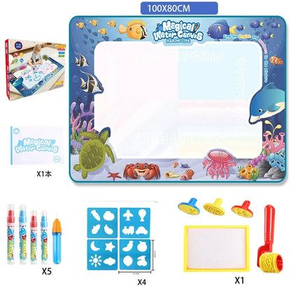 Magic Water Drawing Mat - Reusable Doodle Coloring Board with Magic Pens for Kids