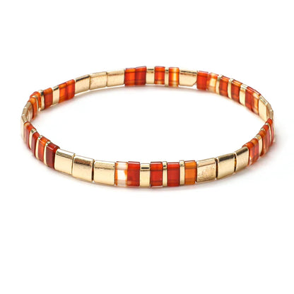 ZMZY Stone Tila Beads Elastic Bracelet for Women – 2025 Fashion Colorful Rainbow Miyuki Tile Bead Jewelry Gift Bracelet