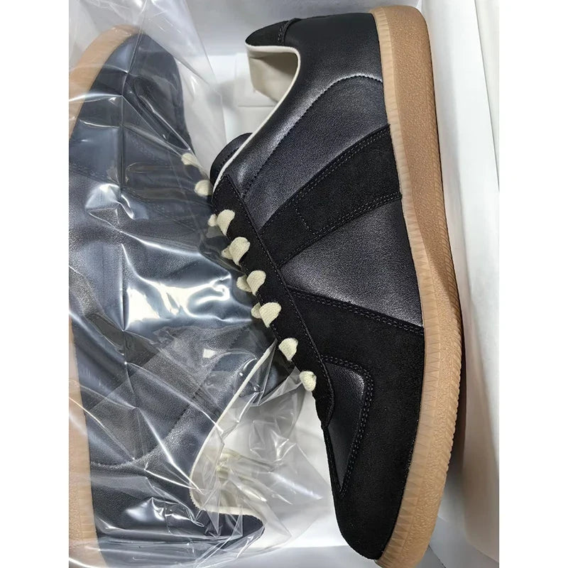 Unisex Patchwork Suede Sneakers - Vintage German Army Trainer Casual Shoes