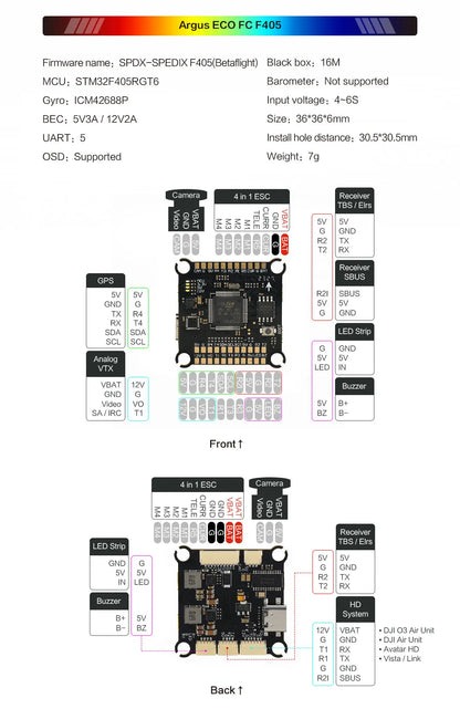 Axisflying Argus F405 Flight Controller Stack — 60A ESC 4–6S LiPo for FPV Freestyle Drones