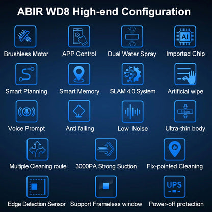 ABIR WD8 Robot Window Vacuum Cleaner – Dual Ultrasonic Spray, APP & Remote Control, Smart Home Glass Mop & Auto Wall Cleaning Robot