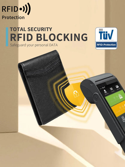 Carbon Fiber Minimalist Trifold Wallet for Men — Ultra-Thin RFID Wallet with ID Window, 13 Card Slots & Coin Holder