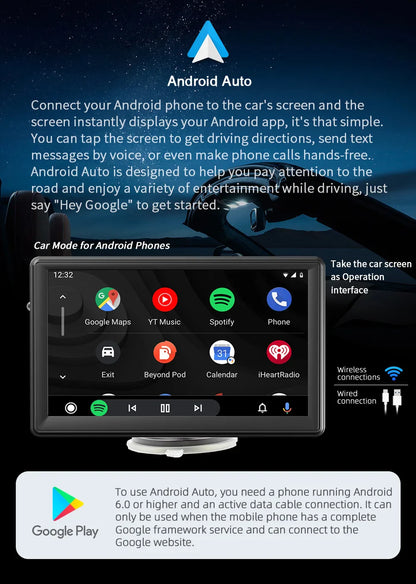 Universal 7-Inch Car Radio Multimedia Player – Wireless CarPlay & Android Auto Touchscreen with Sun Visor B500