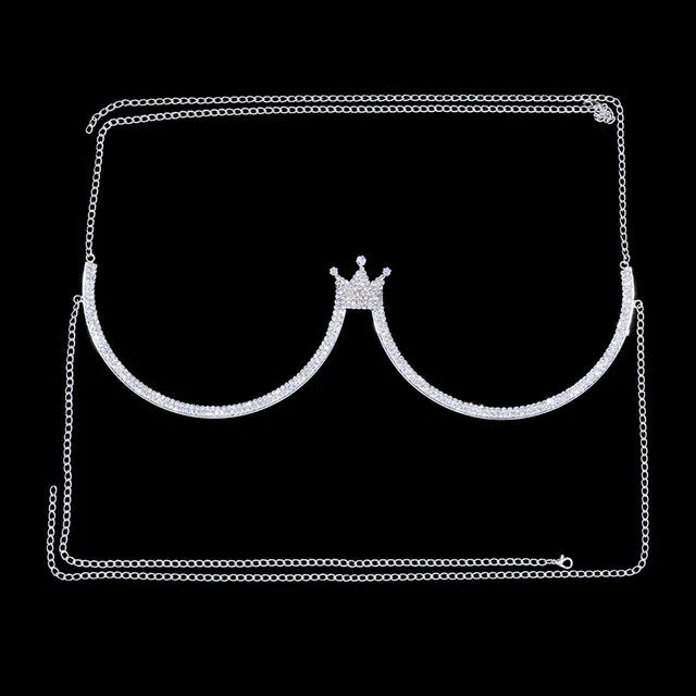 Women’s Heart Rhinestone Body Chain Bra – Chest Jewelry Bikini Halter Top with Breast Support for Parties & Banquets
