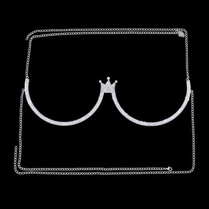 Women’s Heart Rhinestone Body Chain Bra – Chest Jewelry Bikini Halter Top with Breast Support for Parties & Banquets