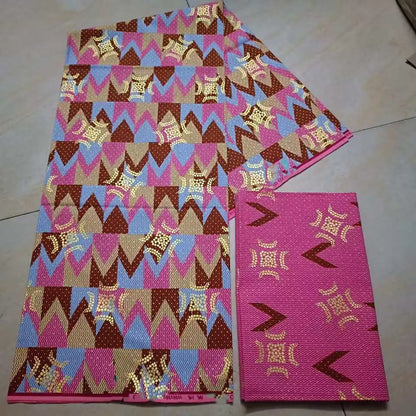 Real Ankara Wax Lace Fabric - 100% Cotton Nigerian Gold Print, 6 Yards Ghana Style Party Dress Material