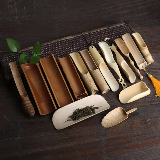 Japanese-Style Natural Bamboo Rattan Tea Scoop – Tea Shovel, Leaves Chooser, Honey & Coffee Spoon, High-Quality Holder