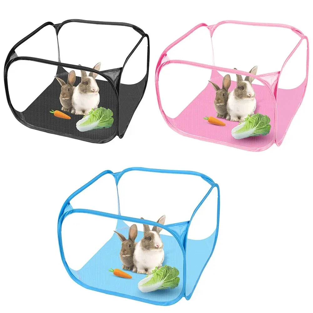 Portable Small Animal Playpen - Foldable Pet Cage with Transparent Mesh for Cats & Chickens
