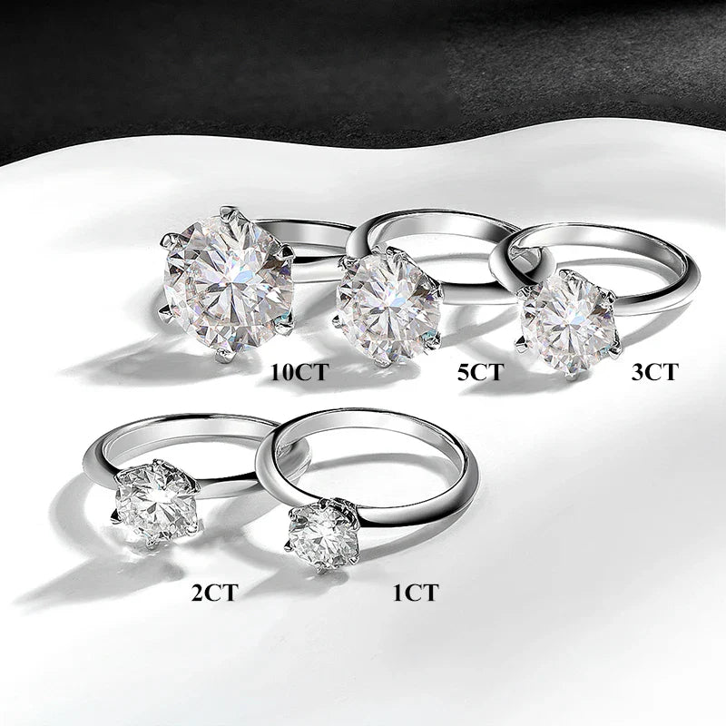 EWYA GRA Certified D Color Moissanite Solitaire Engagement Ring 0.5–10CT — 925 Sterling Silver Bridal Wedding Band for Women