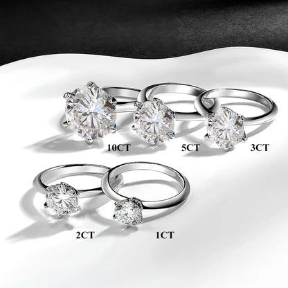 EWYA GRA Certified D Color Moissanite Solitaire Engagement Ring 0.5–10CT — 925 Sterling Silver Bridal Wedding Band for Women