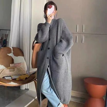 Women's High Neck Knitted Cardigan – Single Breasted Long Sleeve Mid-Length Sweater Jacket for Spring & Autumn