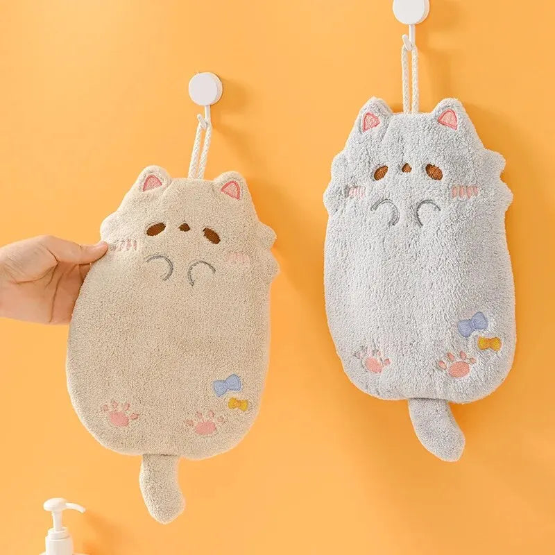 Cute Cartoon Tanuki Hanging Towel – Coral Velvet Absorbent Kitchen & Bathroom Towels, Thick Cloth