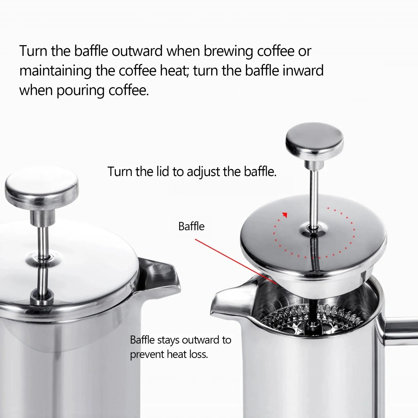 Double-Walled Stainless Steel French Press Coffee Maker Pot – 350ml/800ml/1000ml Insulated Coffee Brewer for Home & Office