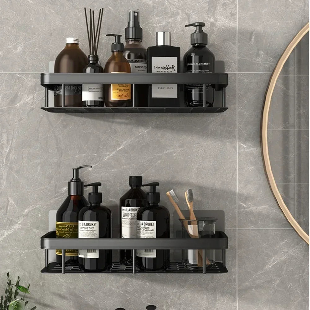 Aluminum Alloy Bathroom Shelf - No-Drill Kitchen and Shower Storage Organizer for Shampoo and Accessories