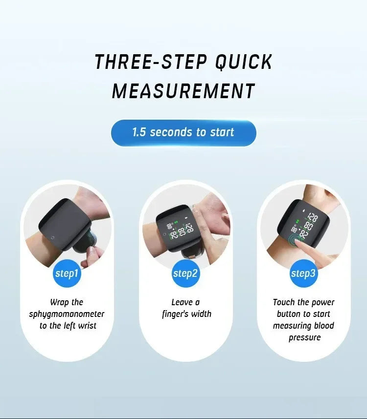 LED Rechargeable Wrist Blood Pressure Monitor – English, Russian, Portuguese, Spanish Voice Broadcast Tonometer