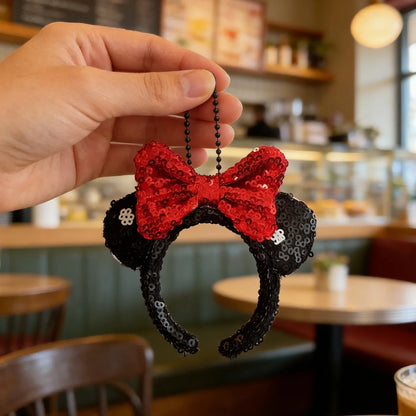 Mouse Ear Bow Pendant - Mini Sequin Bag Charm, Hair Accessory & Keychain