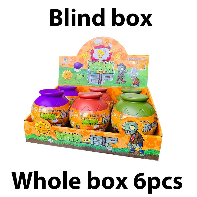 6PCS Plants vs Zombies 2 Clay Pot Blind Box – Sunflower, Peashooter & Zombie Game Figures for Kids Gift
