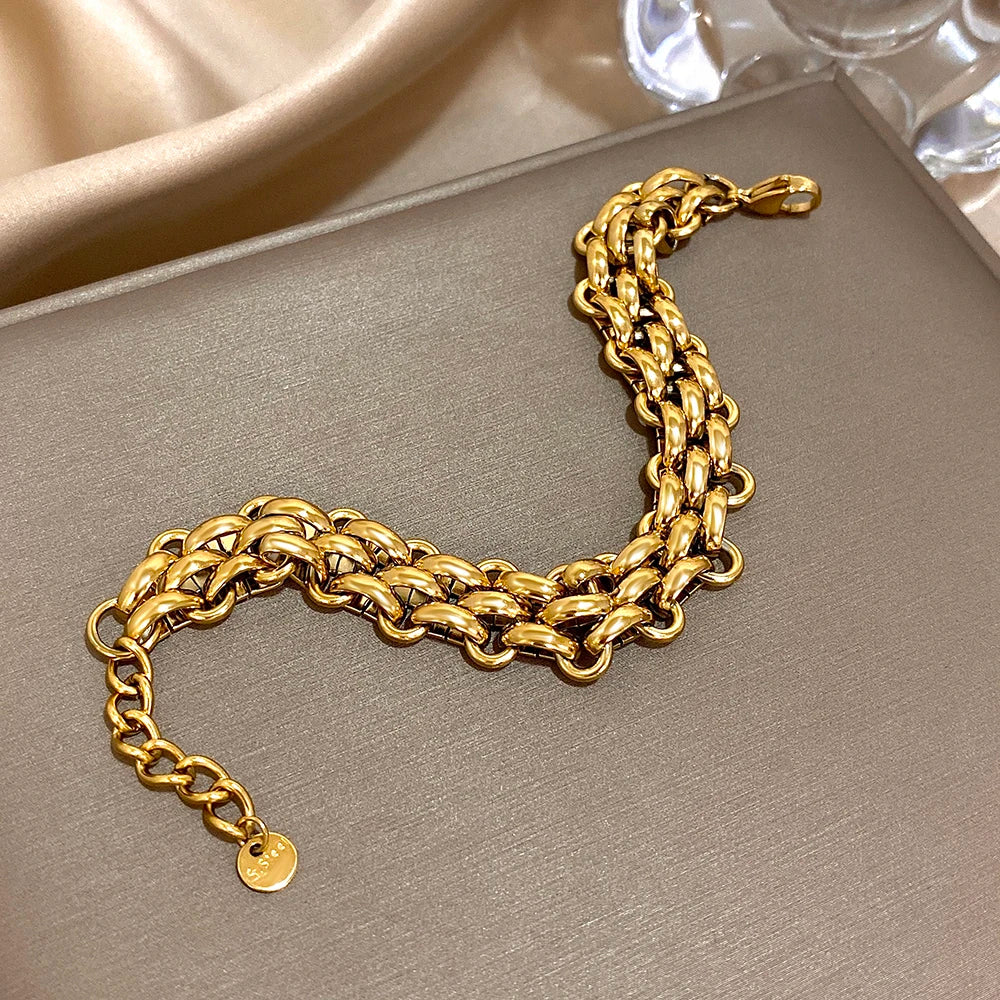 Greatera Handmade Braided Titanium Steel Bracelet – Waterproof Contrast Color Chain Bangle for Men & Women Classic Jewelry
