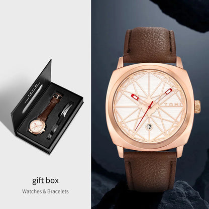 TOMI 2024 Men's Luxury Watch & Bracelet Gift Set – Business Quartz Calendar Watch, 2PCS Versatile Reloj for Men