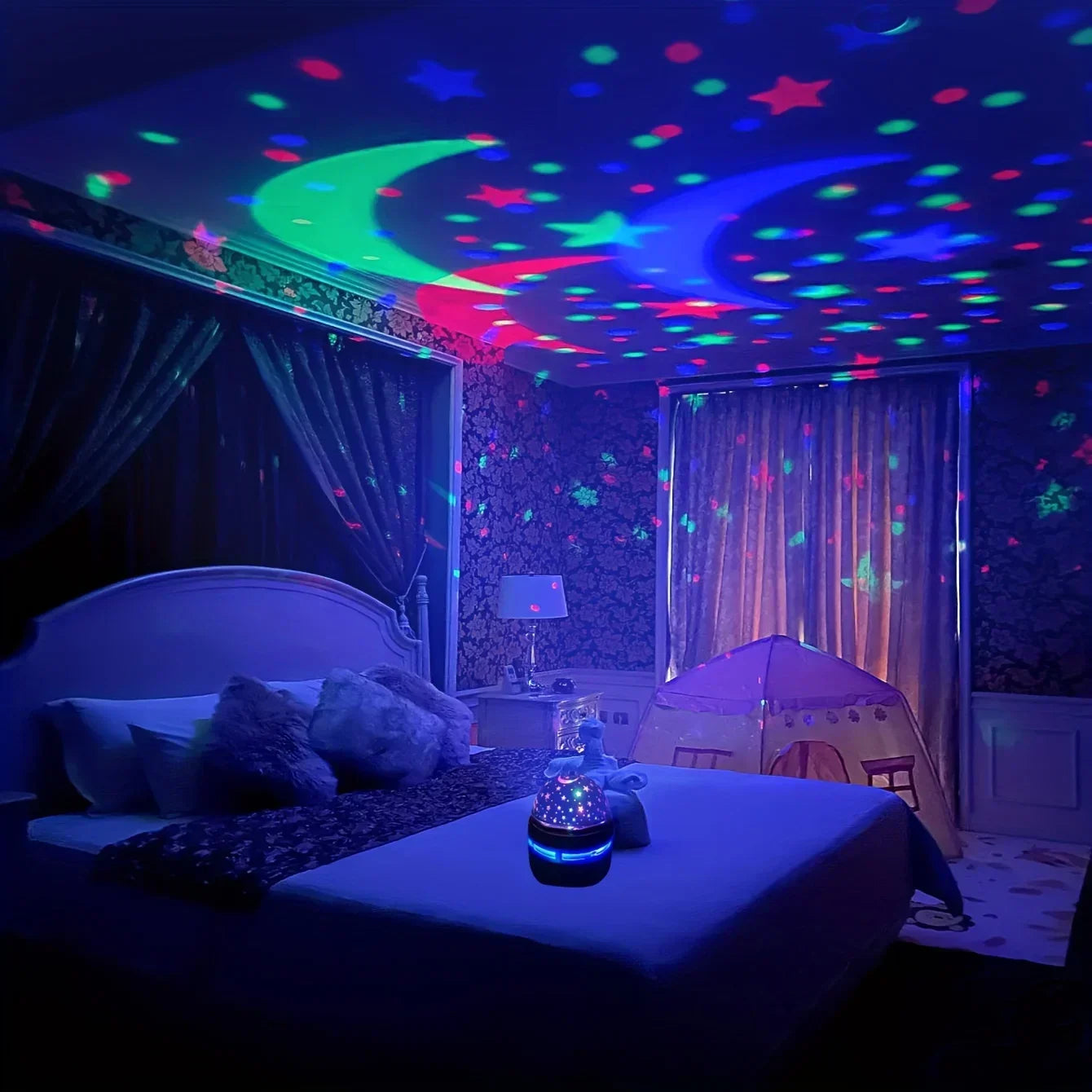 LED Starry Sky Night Light Projector Lamp – USB Magic Ball Moon & Star Atmosphere Light for Bedroom, Home Décor & Christmas Party Decorations