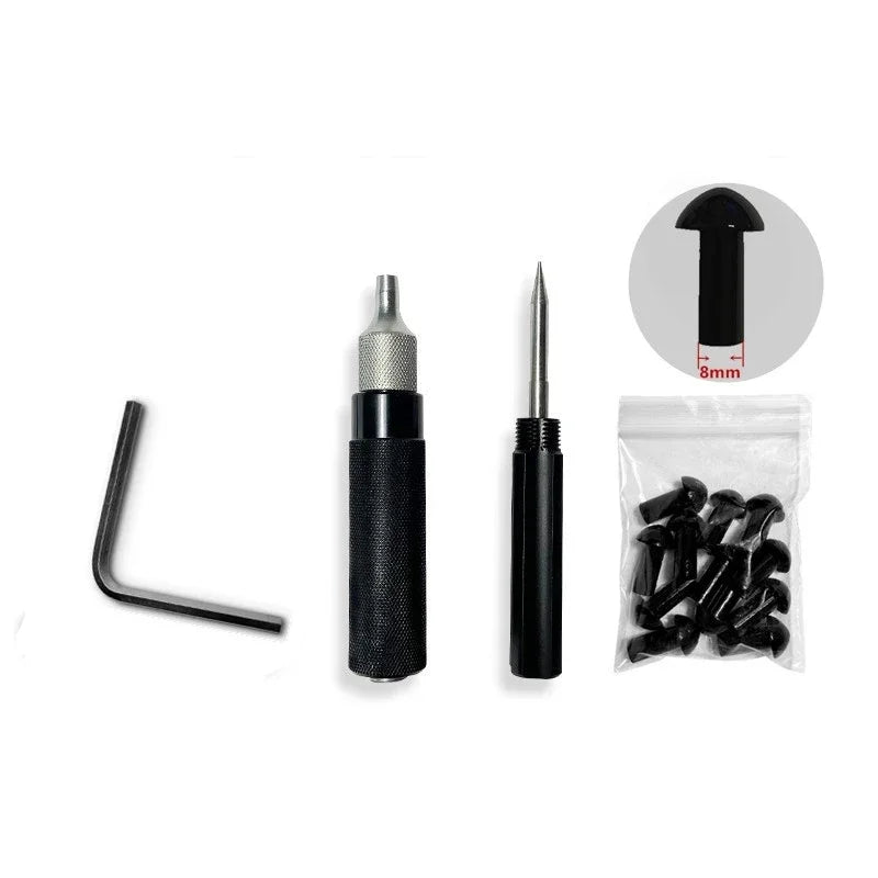 Car & Motorcycle Tire Repair Kit – Plugger Tools with Mushroom Plugs, Probe & Nozzle for Wheel Repair