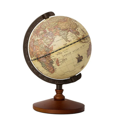 New World Globe – Retro Earth Map with Wooden Base, English Geography Education Desk Decoration