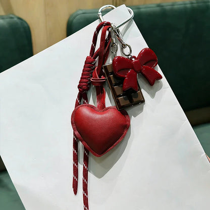 Kawaii INS Style Heart Leather Keychain – Trendy Chocolate Bag Pendant Charm, Creative Fashion Bag & Key Ring Accessory